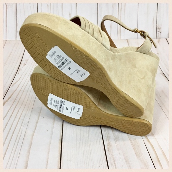 Stuart Weitzman Beige Suede Wedge Sandals Size 9B - Picture 8 of 8